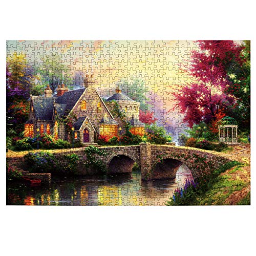 Lunriwis Puzzle de 1000 Piezas para Adultos, Casa de Campo Obra de Arte de Juego de Rompecabezas para Adultos,Adolescentes(70x50cm) (Small Bridge and Flowing Water)