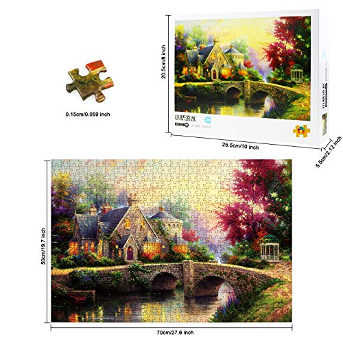 Lunriwis Puzzle de 1000 Piezas para Adultos, Casa de Campo Obra de Arte de Juego de Rompecabezas para Adultos,Adolescentes(70x50cm) (Small Bridge and Flowing Water)