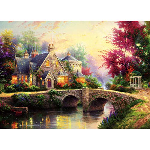 Lunriwis Puzzle de 1000 Piezas para Adultos, Casa de Campo Obra de Arte de Juego de Rompecabezas para Adultos,Adolescentes(70x50cm) (Small Bridge and Flowing Water)