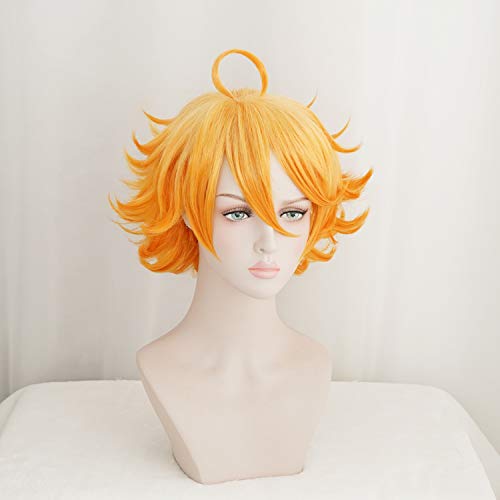 LZT Emma Anime Peluca Cosplay Naranja Ondulada Rizada Corta Para The Promised Neverland Women Girls 'Party Pelucas Con Gorro De Peluca Gratis (Emma)