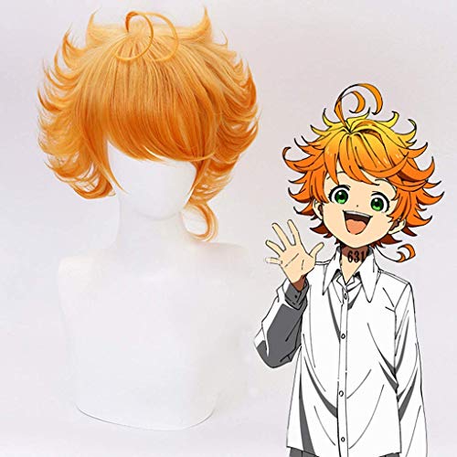 LZT Emma Anime Peluca Cosplay Naranja Ondulada Rizada Corta Para The Promised Neverland Women Girls 'Party Pelucas Con Gorro De Peluca Gratis (Emma)