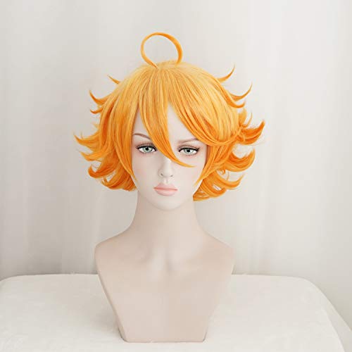 LZT Emma Anime Peluca Cosplay Naranja Ondulada Rizada Corta Para The Promised Neverland Women Girls 'Party Pelucas Con Gorro De Peluca Gratis (Emma)