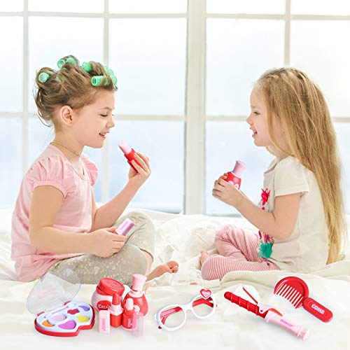 Maletín de Joyería y Maquillaje Juguete Pretend Play Belleza Caja Completa de Peluquería inluye 30 Piezas Comésticas Juego Educativo y Científico Regalo Ideal de Cumpleaños Navidad para Niños 3+ Años