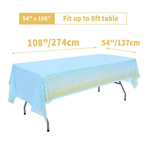 Mantel Desecheble Fiesta Oro Azul Mantel Rectangular Dorado Cubierta de Mesa para Banquetes, Baby Shower, Cumpleaños de Niños, Tertulia,137 cm x 274 cm,2PCS