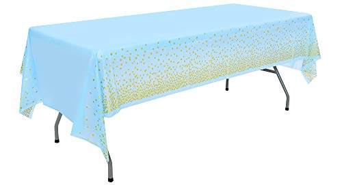 Mantel Desecheble Fiesta Oro Azul Mantel Rectangular Dorado Cubierta de Mesa para Banquetes, Baby Shower, Cumpleaños de Niños, Tertulia,137 cm x 274 cm,2PCS