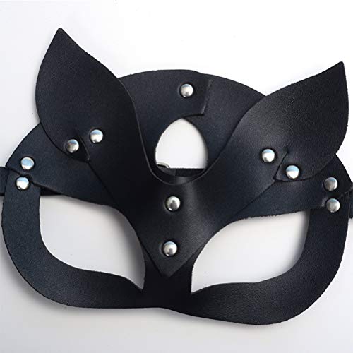 Máscara de cuero sexy para gatos, Sexy Catwoman Cosplay Máscara de cuero Máscara de gato Fiesta de mujeres Cabeza de gato Máscara de banda Remaches de disfraces Máscara de mascarada Maquillaje facial