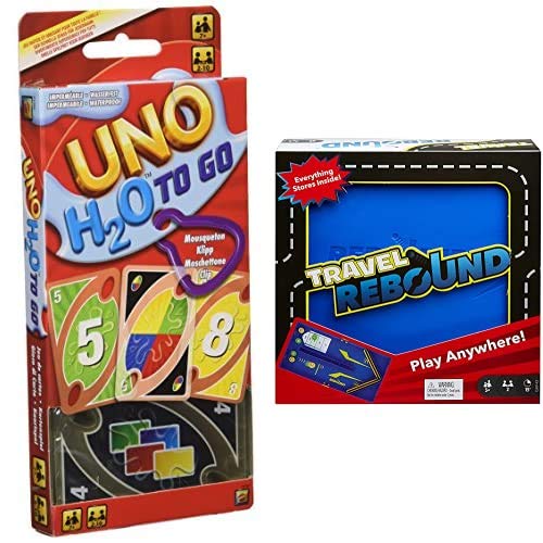 Mattel Games UNO H20 To Go, Juego de Cartas + Rebound Juego de Mesa versión Viaje