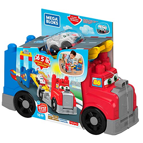 Mega Bloks Camión de carreras y construcción, juguete construcción bebé +1 año (Mattel FVJ01)