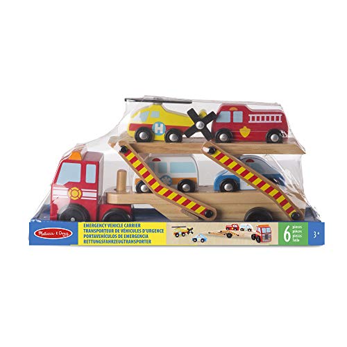 Melissa & Doug- Cars & Trucks Juguete Portavehículos de Emergencia, 3+ Años, Multicolor (14610)