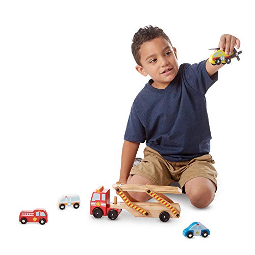 Melissa & Doug- Cars & Trucks Juguete Portavehículos de Emergencia, 3+ Años, Multicolor (14610)