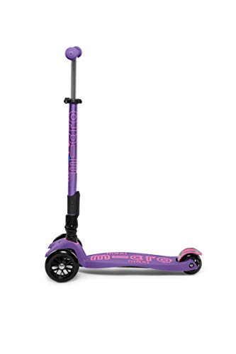 Micro® Maxi Deluxe Plegable, Patinete 3 Ruedas, 5-12 Años, Peso 2,5kg, Carga Máx 70Kg, Altura 67-91 cm, Plataforma Antideslizante Polipropileno (Lila)