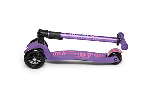 Micro® Maxi Deluxe Plegable, Patinete 3 Ruedas, 5-12 Años, Peso 2,5kg, Carga Máx 70Kg, Altura 67-91 cm, Plataforma Antideslizante Polipropileno (Lila)