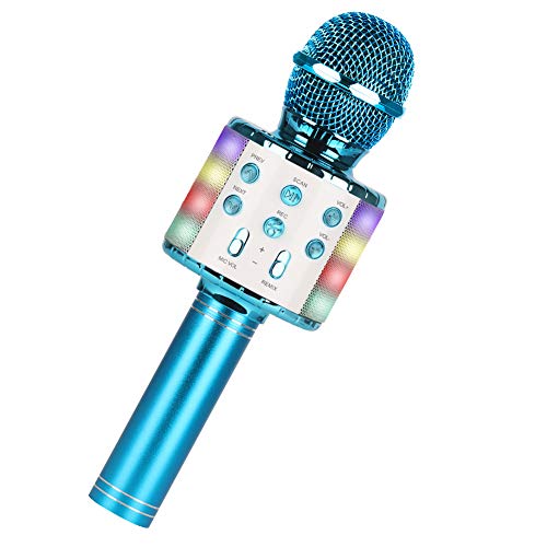 Micrófono Karaoke Bluetooth,Guiseapue Micrófono Inalámbrico Bluetooth, Bluetooth Altavoz,Micrófono Karaoke Portátil para KTV Micrófono Wireless Bluetooth Compatibile con PC/iPad/iPhone (Azul)