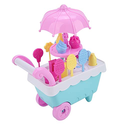 Mini trolley de juguete Juego de simulación Juego Comida Helado Caramelo Postre Trolley Juego de juguete con luz para niñas Niños (baterías no incluidas)