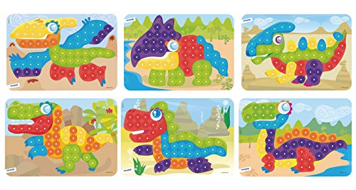 Miniland- Pegs 20 mm: Packs de 6 Modelos (Dinos) -Bright Colors Láminas Hacer mosaicos. (31864)