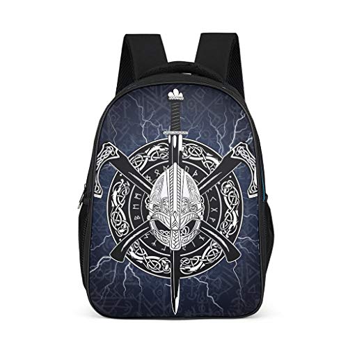 Mochila Escolar Odin de Vikingo, con Casco, Hacha, Espada, Mochila Escolar, Mochila para niños, Mochila para el Tiempo Libre para niños y niñas Negro Negro 32x18x42 cm