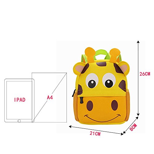 Mochila Infantil para Niños Primaria Pequeña Guardería Mochila Preescolar para Niños de 2-5 Años Dibujo de Animal Lindo (Jirafa, 21 * 8 * 26CM)