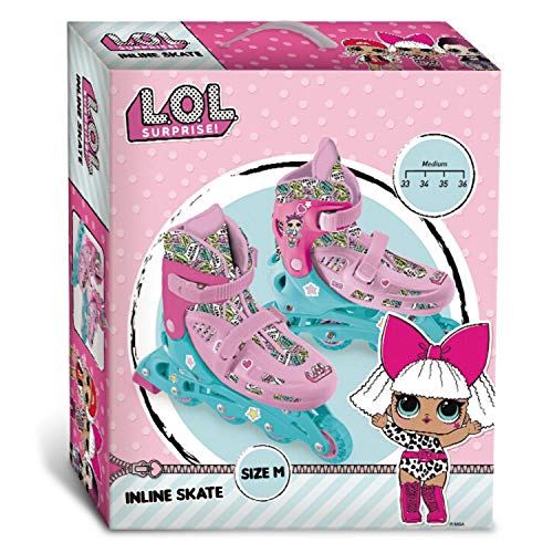 Mondo Toys – Design LOL In Line Skates – Patines en línea Ajustables – Ruedas de PVC – Roller niño/niña – Talla M/M 33/36 – 28563