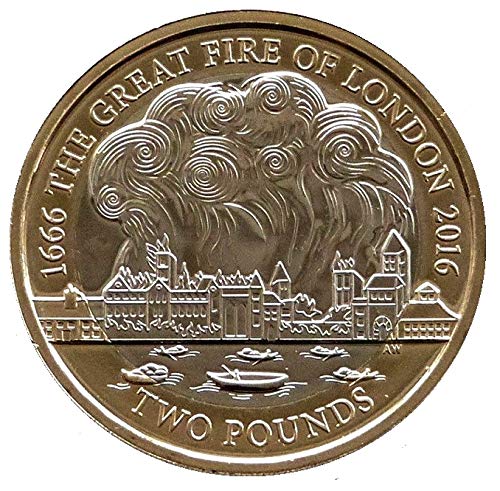 Moneda a prueba del 350 aniversario del Gran Fuego de Londres – 2 libras con soporte para cápsulas Airtite en una bolsa