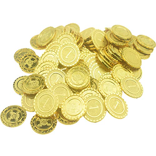 Monedas de oro pirata 100 piezas tesoro pirata monedas de oro decoración regalo de cumpleaños para niños decoración de fiesta pirata Goldtaler juguetes para niños para excavación y búsqueda del tesoro