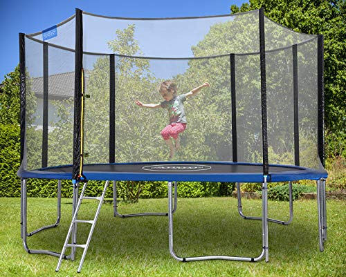 Monzana Trampolín de 427 cm Cama elástica Negro y Azul con Red de Seguridad y Escalera Juego Deporte Exterior jardín