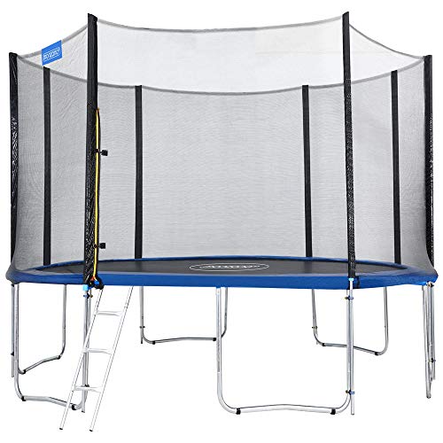 Monzana Trampolín de 427 cm Cama elástica Negro y Azul con Red de Seguridad y Escalera Juego Deporte Exterior jardín