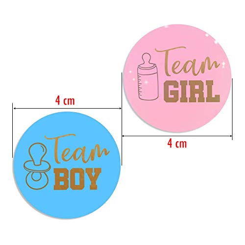 MUCHEN SHOP Pegatinas de Revelación de Género,48 Piezas Etiqueta con Letras Doradasde Team Boy and Girl para Baby Shower Revelar Género de Bebé Juegos de Fiesta Deco