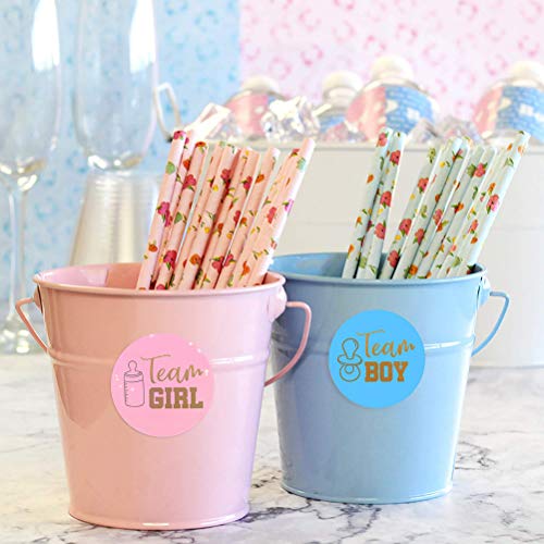 MUCHEN SHOP Pegatinas de Revelación de Género,48 Piezas Etiqueta con Letras Doradasde Team Boy and Girl para Baby Shower Revelar Género de Bebé Juegos de Fiesta Deco