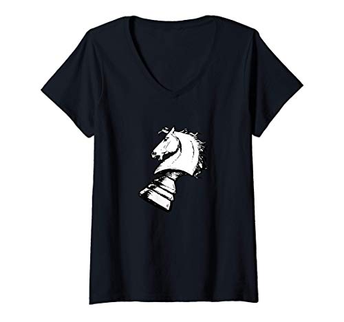 Mujer Figura de Caballero Blanco Motivo de Ajedrez Chess Gift Camiseta Cuello V