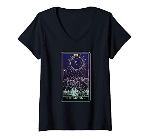 Mujer La Luna Carta Tarot Bruja Adivino Brujería Psíquico Arcana Camiseta Cuello V