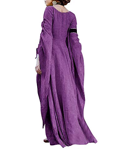 Mujeres Vintage Vestidos Largos Elegante Traje Medieval Morado 2XL