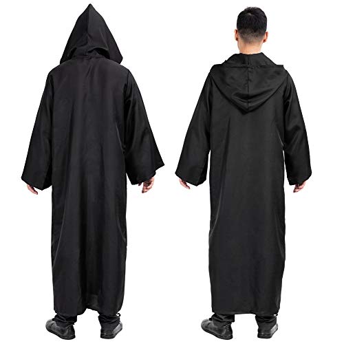 Myir JUN Capa con Capucha de Halloween para Hombre, Disfraz de Caballero para Adulto Carnaval Medieval Traje Ropa Cosplay (L, Negro)