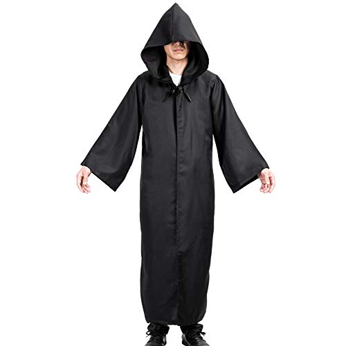 Myir JUN Capa con Capucha de Halloween para Hombre, Disfraz de Caballero para Adulto Carnaval Medieval Traje Ropa Cosplay (L, Negro)