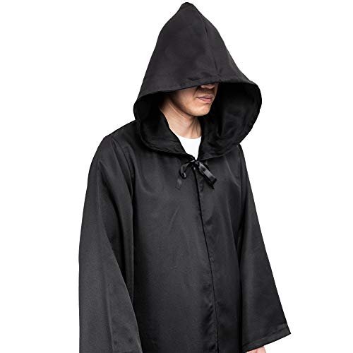 Myir JUN Capa con Capucha de Halloween para Hombre, Disfraz de Caballero para Adulto Carnaval Medieval Traje Ropa Cosplay (L, Negro)