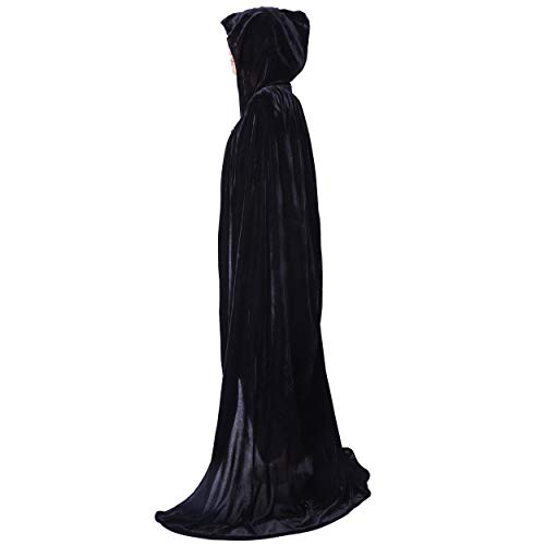 Myir Largo Capa con Capucha, Unisex Adulto Niños Disfraz de Halloween Fiesta Disfraces Vampiro Traje (L, Negro Terciopelo)