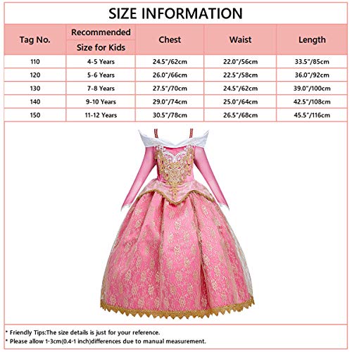 MYRISAM Vestidos de Princesa Aurora para Niñas Disfraz de Carnaval Bella Durmiente Traje de Halloween Navidad Cumpleaños Fiesta Ceremonia Aniversario Cosplay Vestir con Accesorios 7-8 años