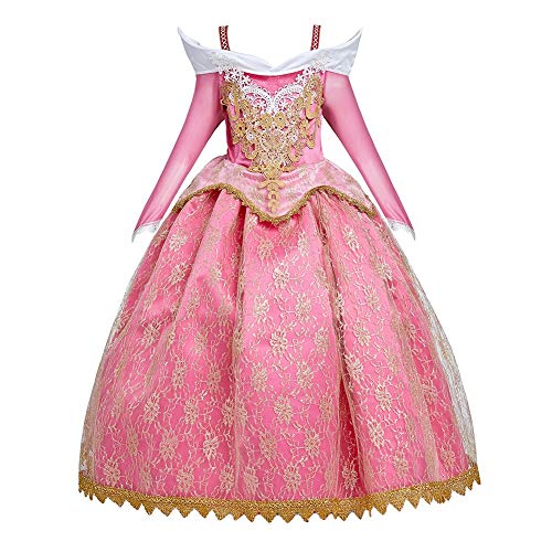 MYRISAM Vestidos de Princesa Aurora para Niñas Disfraz de Carnaval Bella Durmiente Traje de Halloween Navidad Cumpleaños Fiesta Ceremonia Aniversario Cosplay Vestir con Accesorios 5-6 años