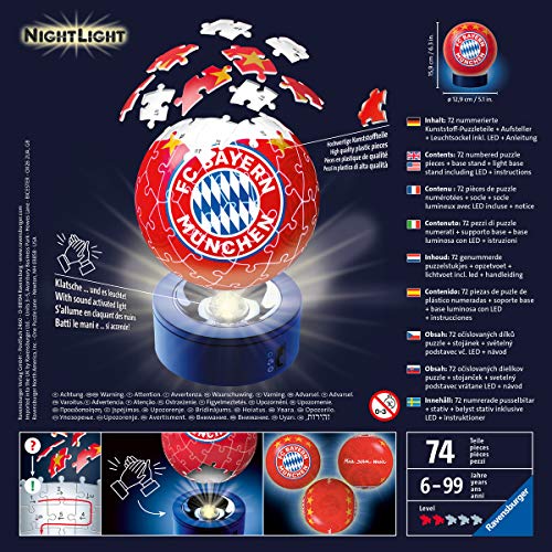 Nachtlicht FC Bayern München 3D Puzzle-Ball 72 Teile: Erlebe Puzzeln in der 3. Dimension!