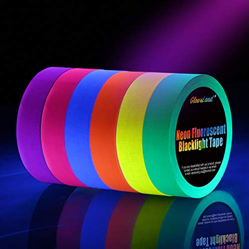 Neon Tape [6 Rollos] Cinta Adhesiva,UV Fluorescente Luz Negra, Neón Gaffer Tape, Glow In The Dark, Blacklight, 6 Colores, 25MM*15M Por Rollo, Para Suministros De Fiesta De Luz Negra Para Halloween