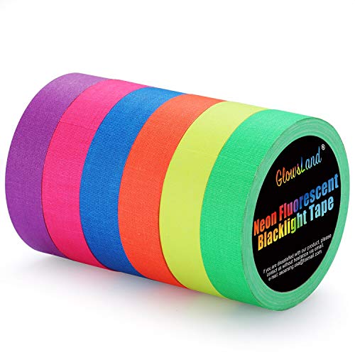 Neon Tape [6 Rollos] Cinta Adhesiva,UV Fluorescente Luz Negra, Neón Gaffer Tape, Glow In The Dark, Blacklight, 6 Colores, 25MM*15M Por Rollo, Para Suministros De Fiesta De Luz Negra Para Halloween