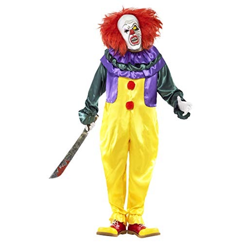 NET TOYS Disfraz de Payaso de Terror con máscara - L (ES 52/54) - Escalofriante Outfit arlequín terrorífico para Caballero - Insuperable para Halloween y Fiestas temáticas