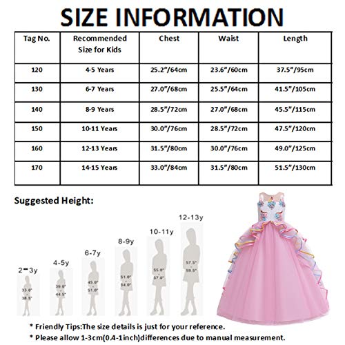 Niñas Disfraz de Halloween Princesa Vestido de Unicornio para Chicas Cumpleaños de Boda Carnaval de Fiesta de Cosplay Navidad Comunión Flor Vestidos de Baile con Diadema Azul 12-13