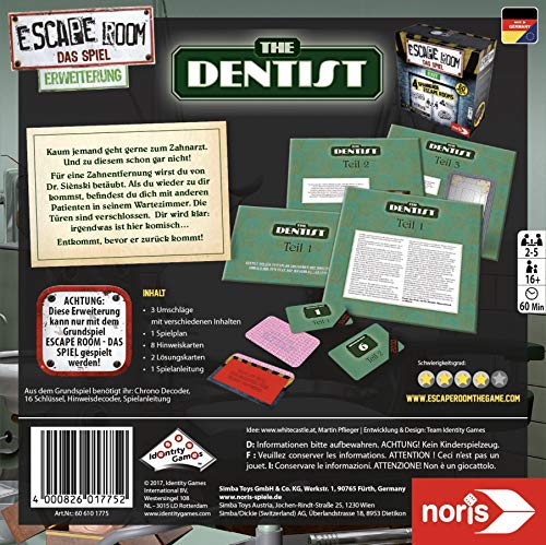 Noris 606101775 Escape Room Expansión The Dentist – Juego Familiar y de Sociedad para Adultos – Solo se Puede Jugar con el decodificador Chrono – a Partir de 16 años