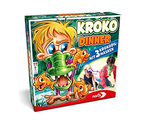 noris Kroko Dinner 606011756 - Juego de Habilidad y Fiesta con 3 máscaras de cocodrilo con Banda de Goma Ajustable, a Partir de 4 años