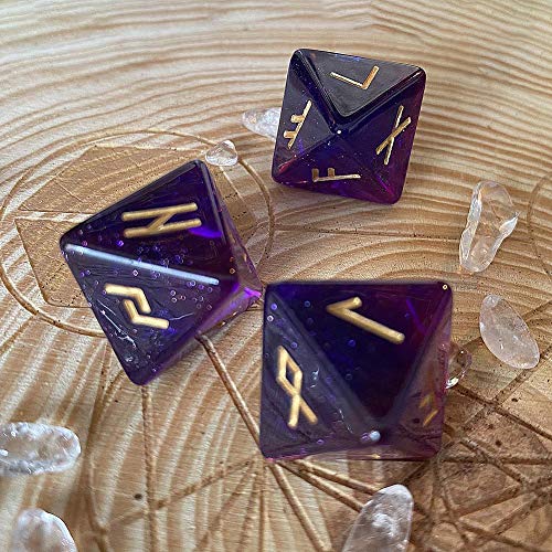 N/Y Juego de Dados de Juego de Mesa de 3 Piezas, Juego de Dados poliédricos Surtidos de Resina, Dados de runas de adivinación de Estrellas con Bolsa de cordón Morada, Duradero, Buen Efecto de Pulido