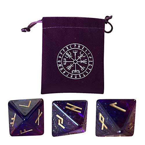 N/Y Juego de Dados de Juego de Mesa de 3 Piezas, Juego de Dados poliédricos Surtidos de Resina, Dados de runas de adivinación de Estrellas con Bolsa de cordón Morada, Duradero, Buen Efecto de Pulido