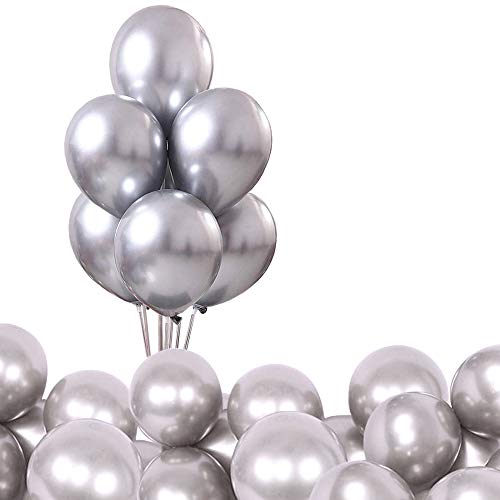 O-Kinee LAKIND Globos Metalizados 50-Pack Globos Metalicos Globo Metalizado Globos De Helio Globos De Látex para La Fiesta De Cumpleaños (Plata -50pcs)