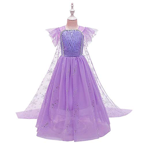 OBEEII Disfraz de Princesa Elsa Frozen 2 para Niñas Reino de Hielo Lentejuela Tul Vestido de Carnaval Fiesta Halloween Cosplay Navidad Costume Morado01 6-7 Años