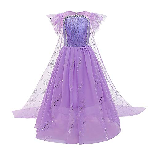 OBEEII Disfraz de Princesa Elsa Frozen 2 para Niñas Reino de Hielo Lentejuela Tul Vestido de Carnaval Fiesta Halloween Cosplay Navidad Costume Morado01 6-7 Años