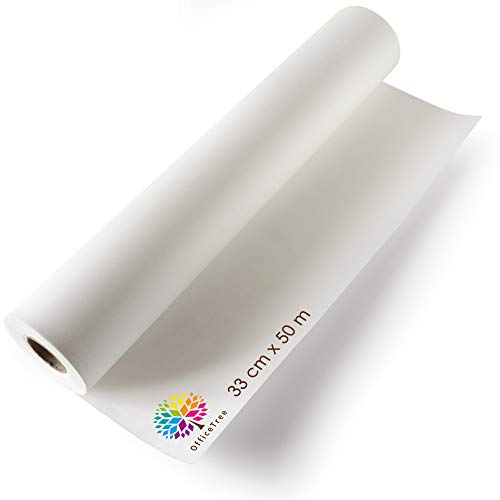 OfficeTree 50 m Rollo de Papel para dibujo 33 cm ancho - 40 g/qm² Calidad premium - Blanco - Papel de dibujo para dibujo técnico